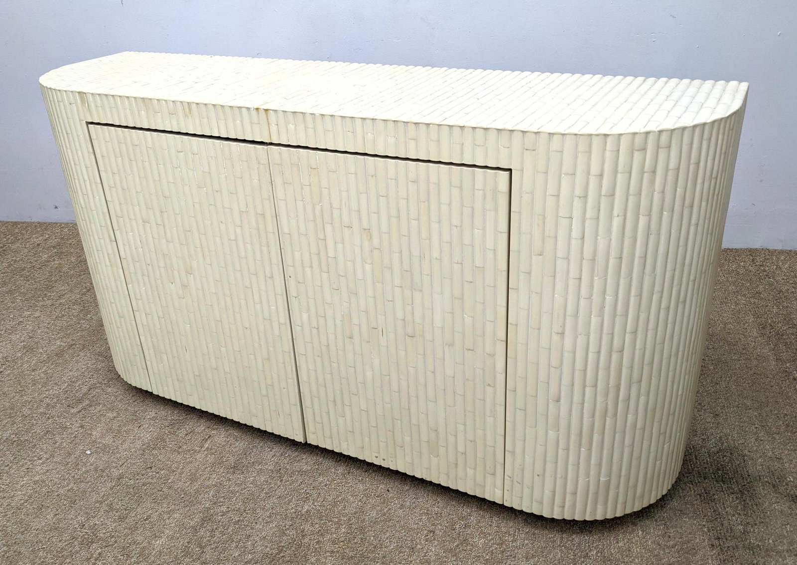 Lacquered Bamboo Style Sideboard Credenza. Curved ends.: Lacquered Bamboo Style Sideboard Credenza. Curved ends.-- Dimensions: H: 32 inches: W: 60 inches: D: 16 inches ---