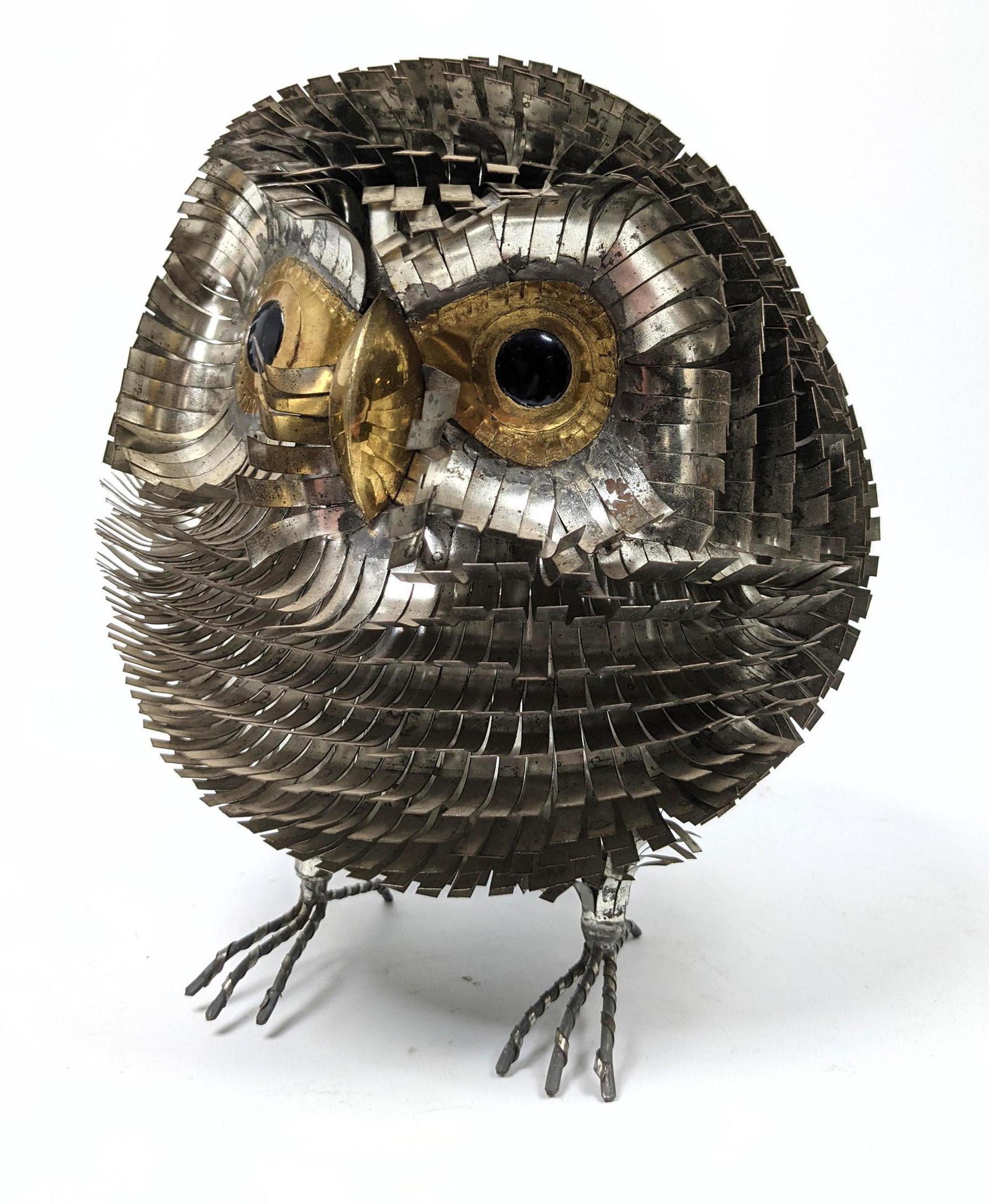 Brutalist Metal Owl Sculpture. Cut tin. (1 of 8)
