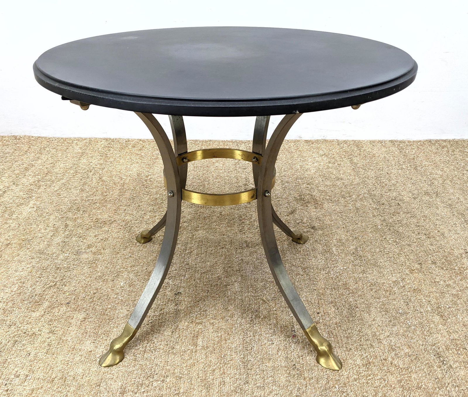 Regency style steel and brass round accent table. Hoof (1 of 11)