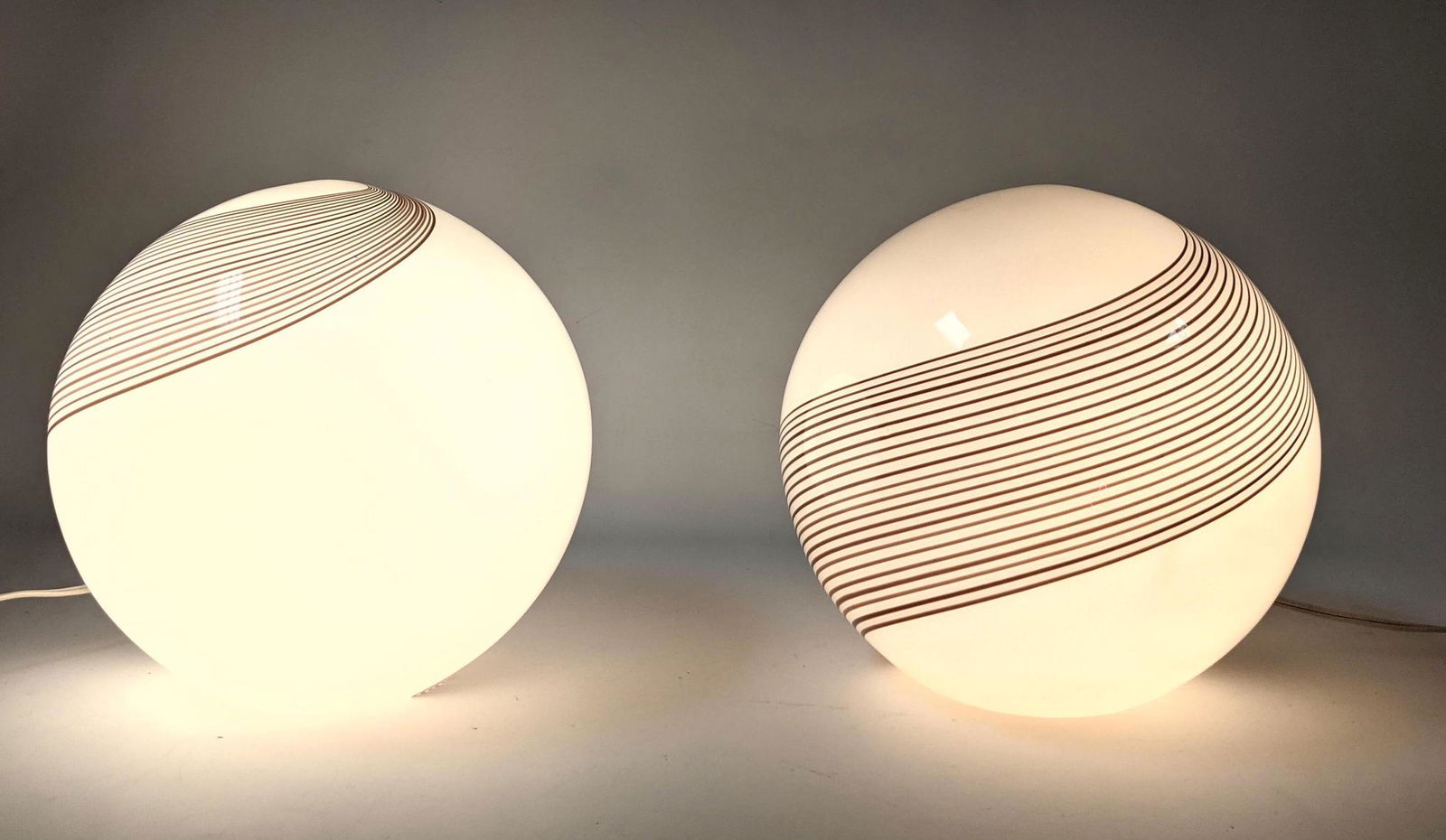 Pair Italian Glass Ball Lamps.  Swirl design. (1 of 7)