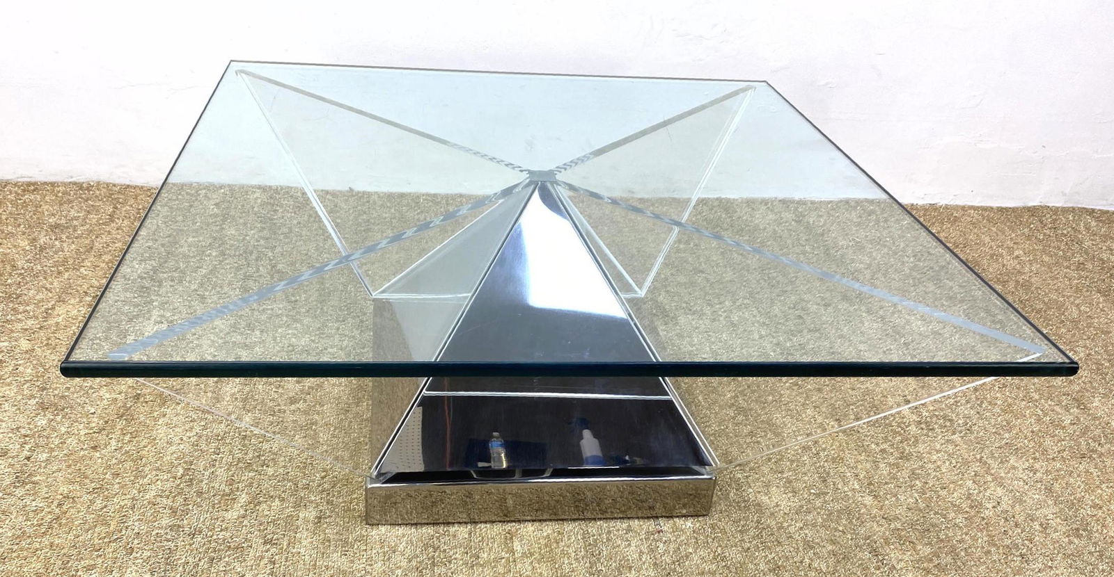 Chrome Pyramid Base Glass Top Cocktail Table. Base roll (1 of 9)