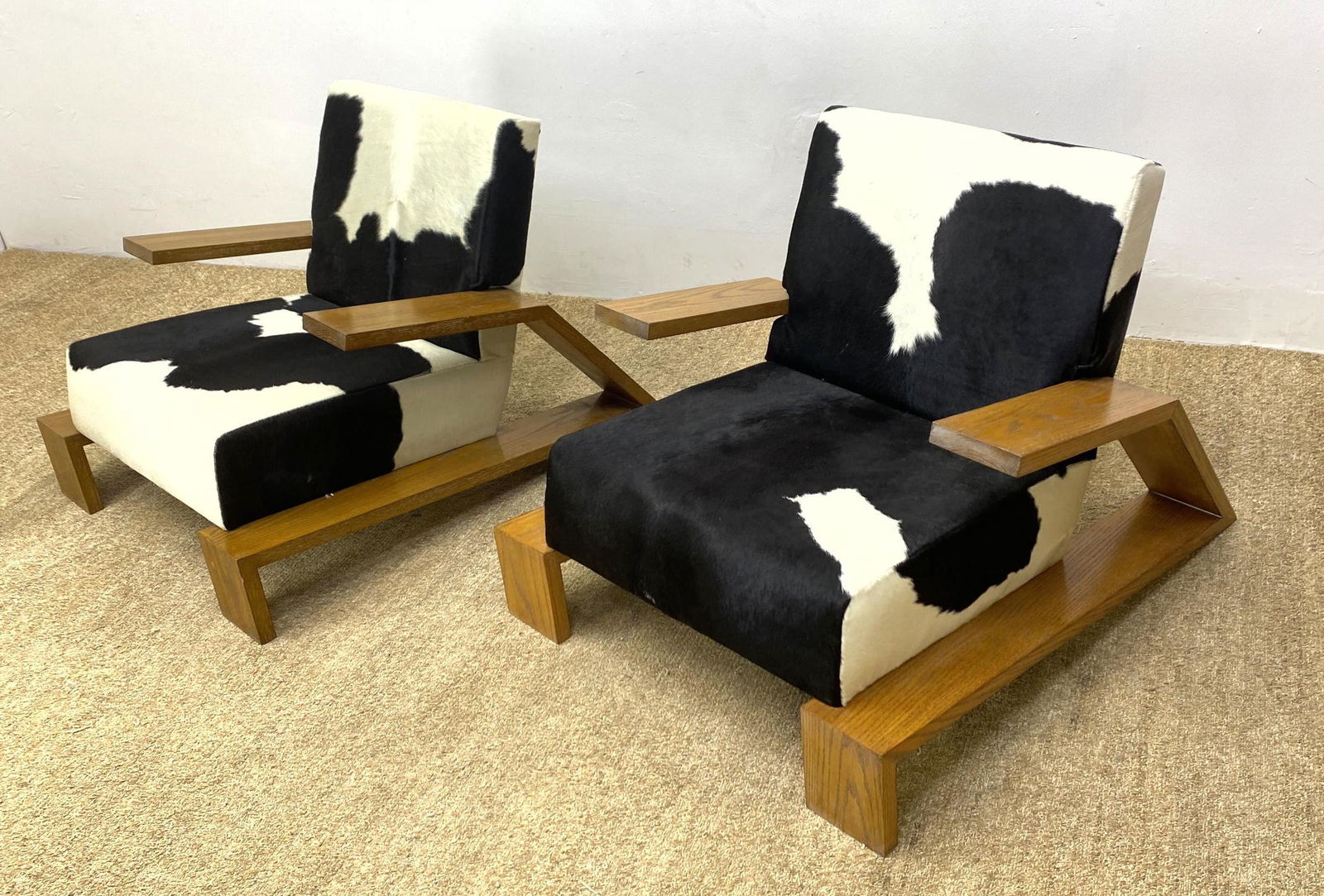 Pair Oak Jean Michel Frank Style Lounge Chairs. Pr Oak (1 of 16)