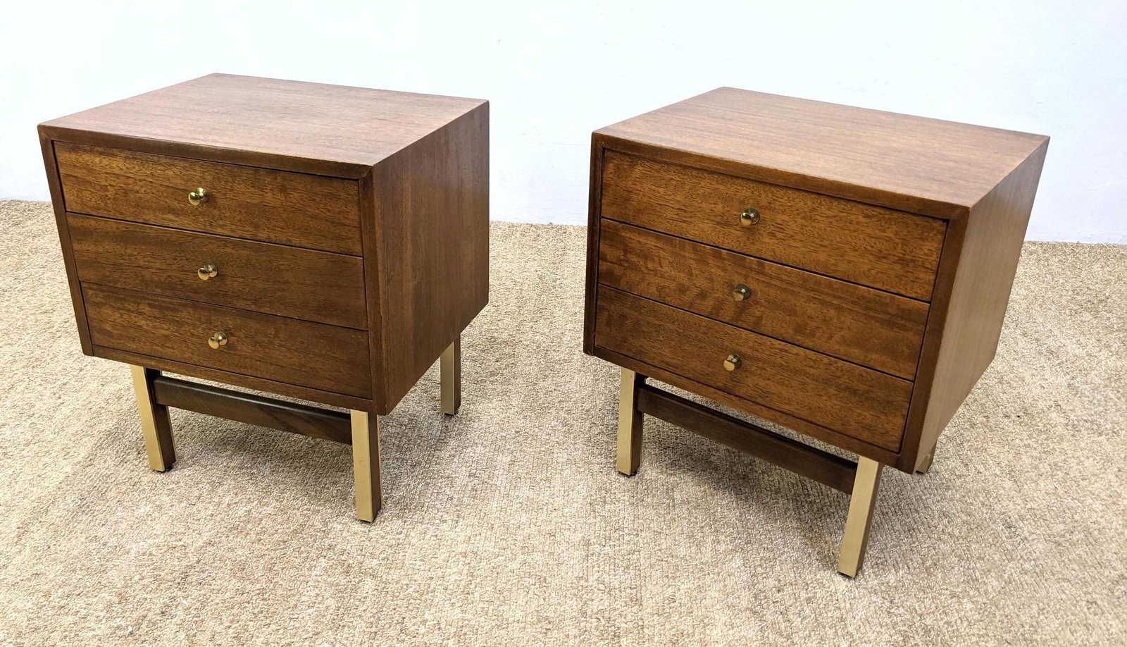 Pair American of Martinsville Side Table Night Stands.: Pair American of Martinsville Side Table Night Stands. Metal trim Legs. -- Dimensions: H: 23 inches: W: 20 inches: D: 16 inches ---