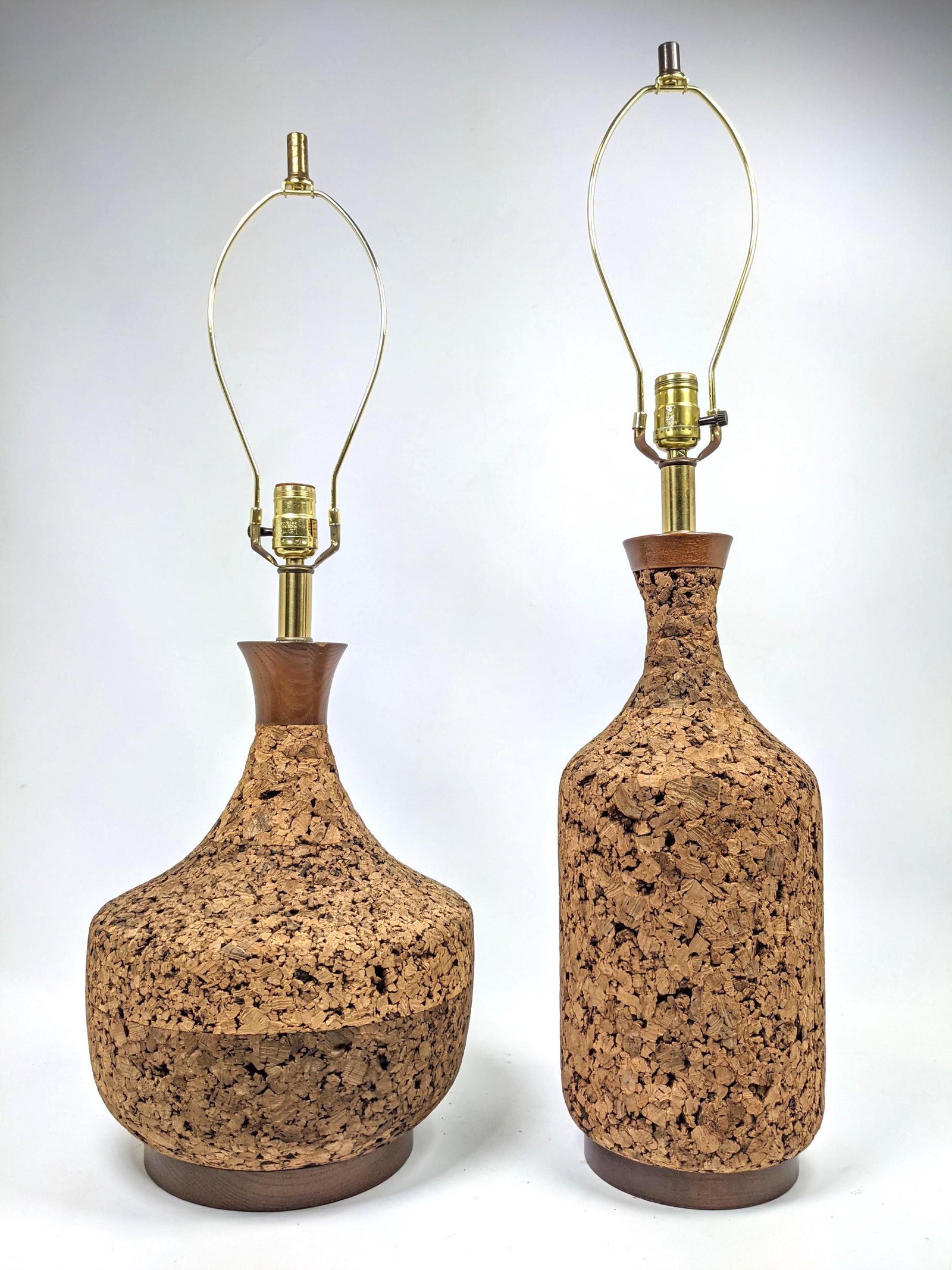 2pcs Modernist Cork Table Lamps. MCM. Walnut Trim. (1 of 11)