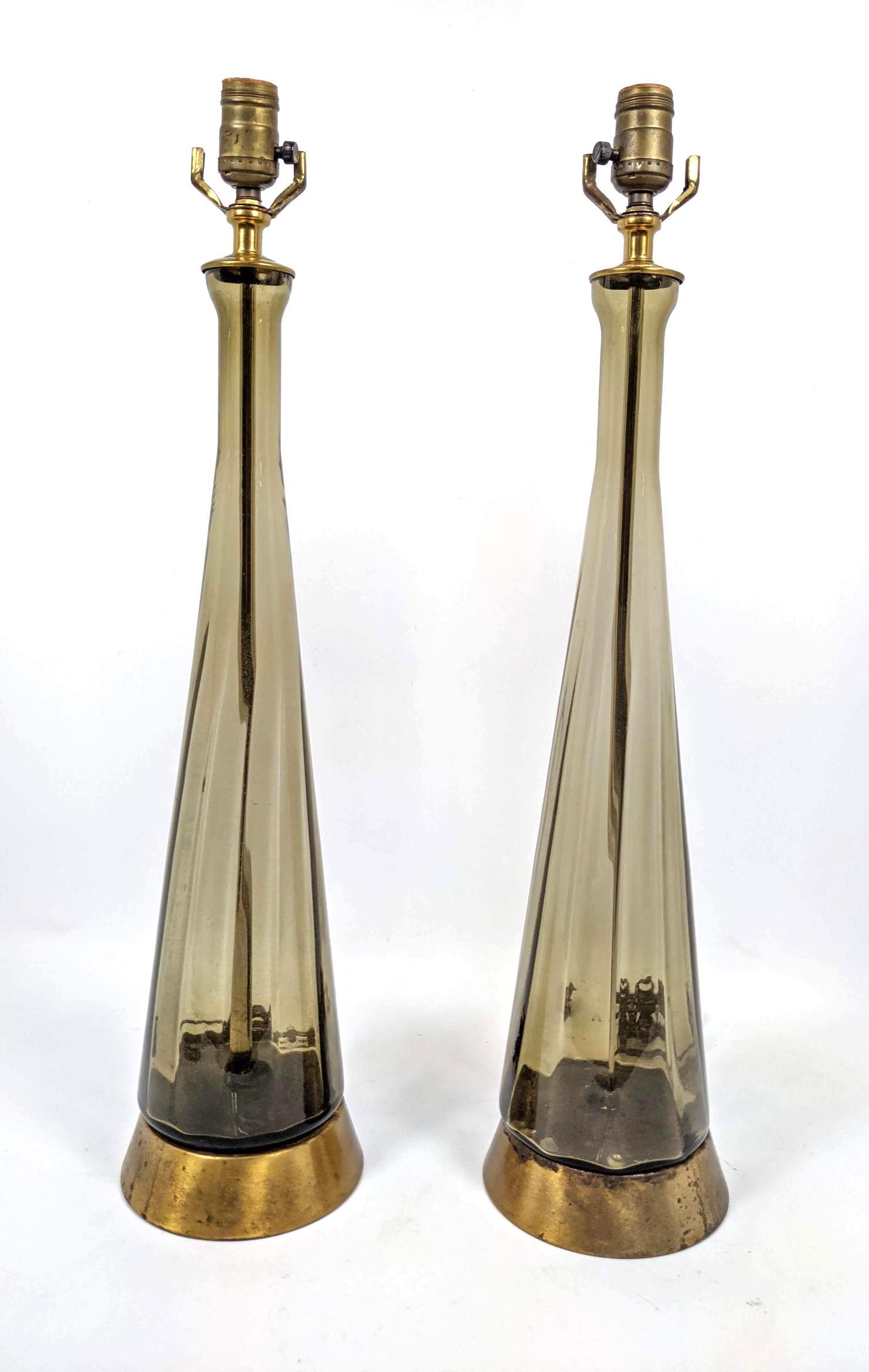 Pr Smoked Italian Art Glass Tall Table Lamps. Murano. (1 of 11)