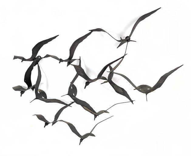 Brutalist Birds in Flight Wall Sculpture. Black Iron. Aug 03, 2021