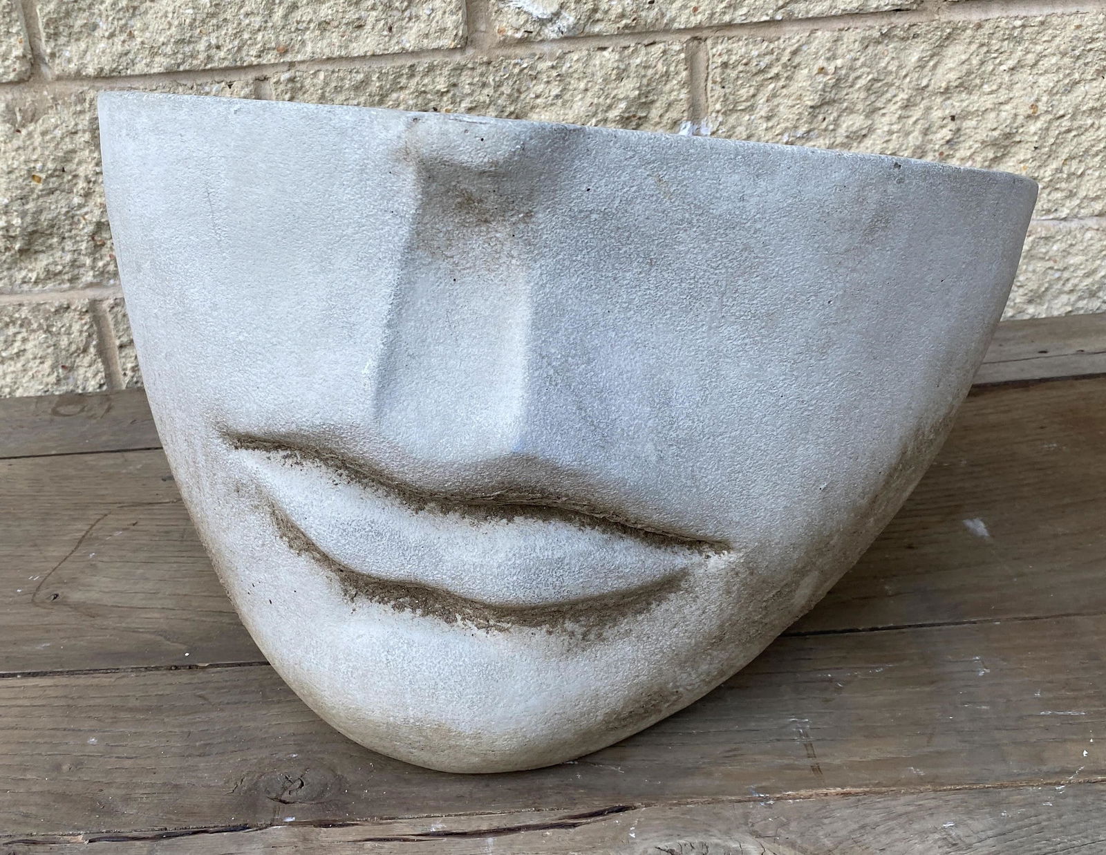 Large Cast Stone Half Face Planter. Mid Century Modern (1 of 8)