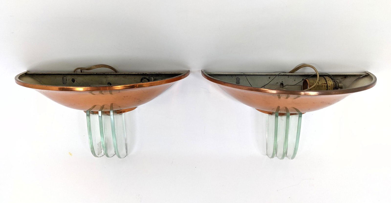 Pair Art Deco Style Wall Sconces.  Copper and Glass. (1 of 10)