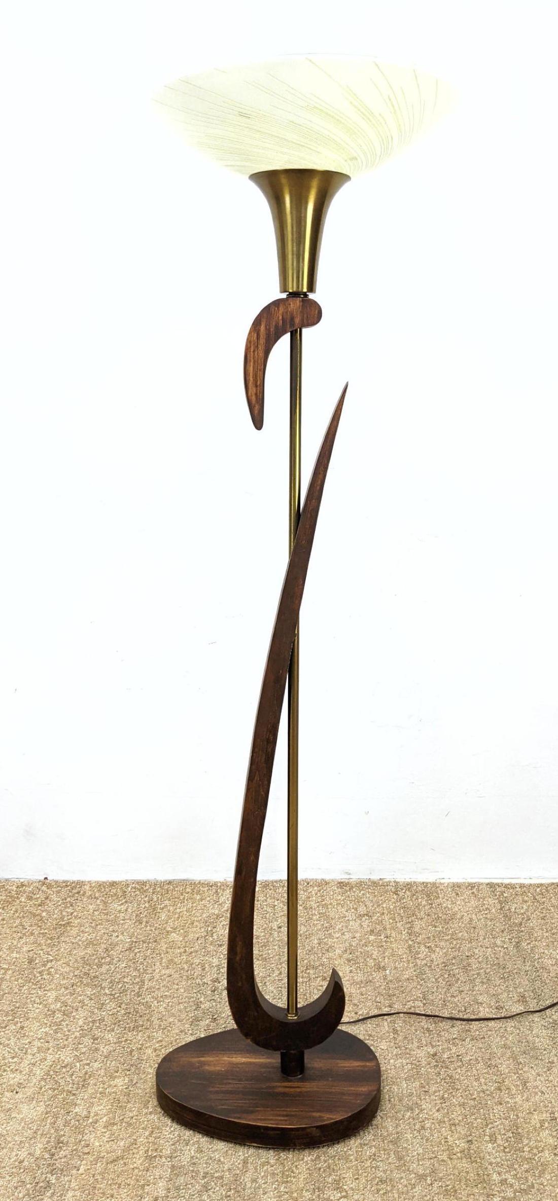 Modernist Wood and Brass Floriform Torchiere. Floor Lam (1 of 18)