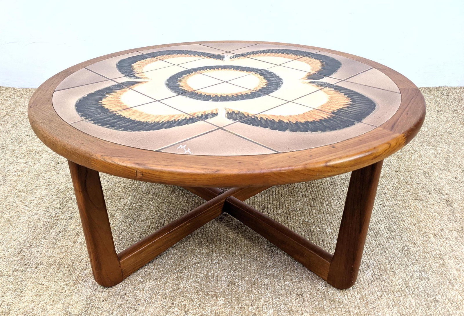 Signed MK Glazed Ceramic Danish Teak Coffee Table. "X" (1 of 9)