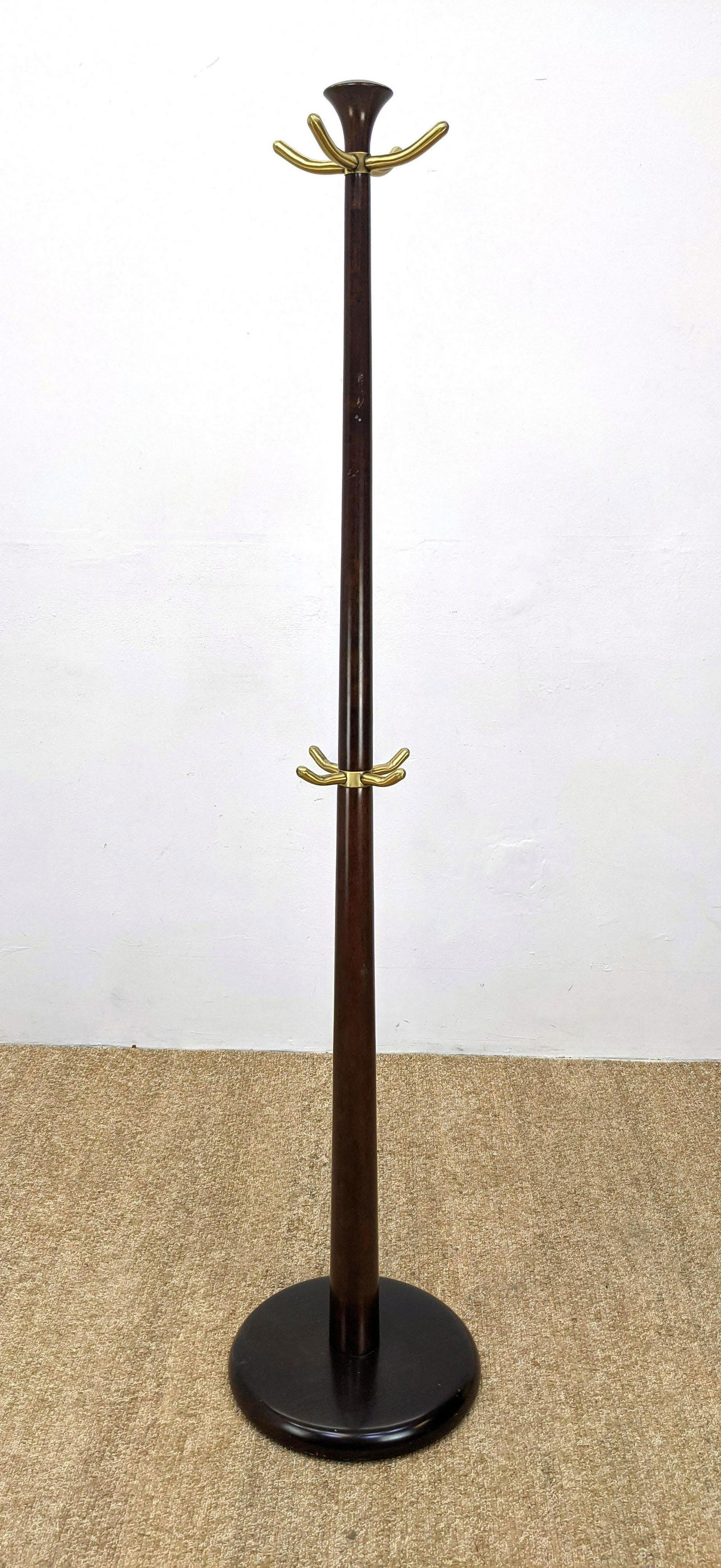 BOMBAY Contemporary Wood and Brass Coat Hat Rack. Floor (1 of 9)