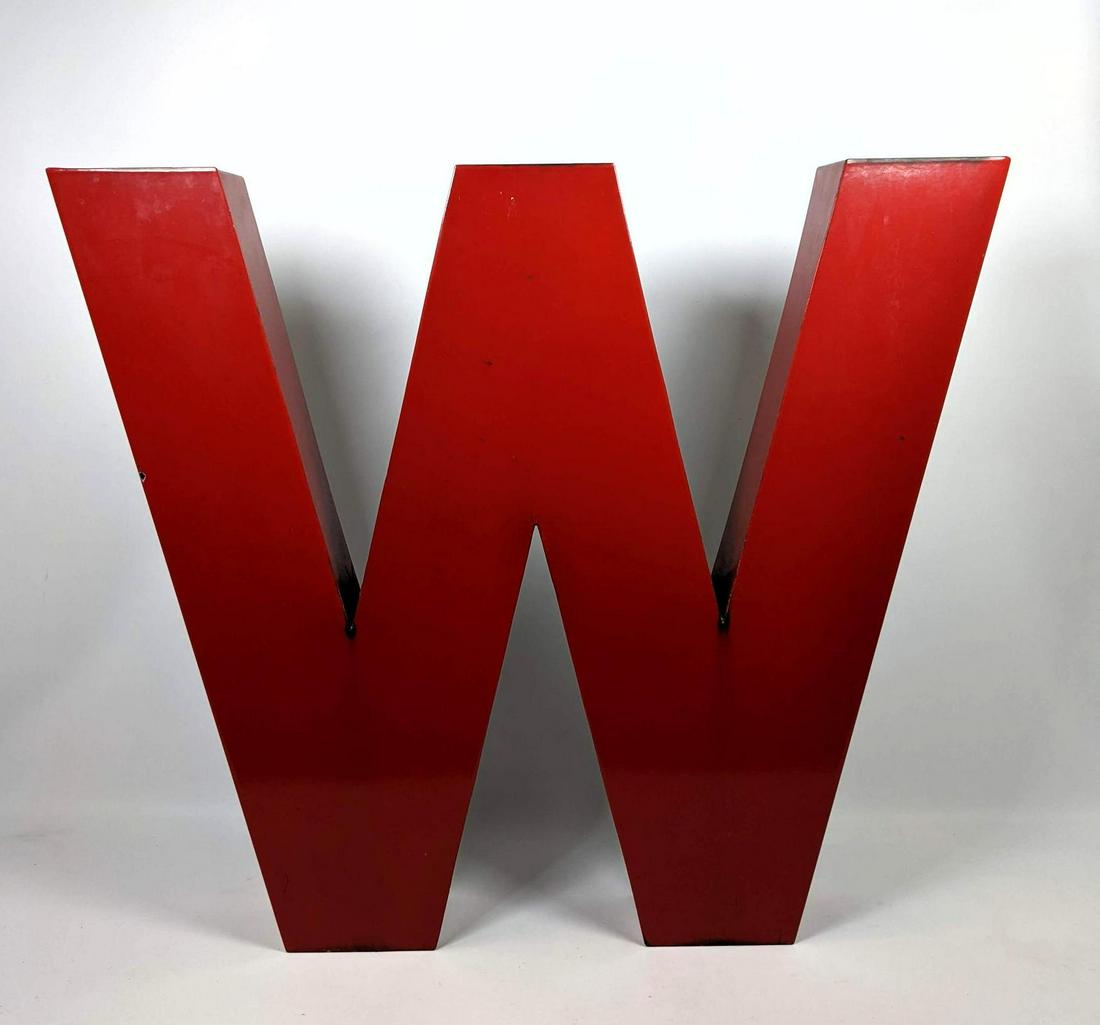 30 inch Red Enamel Letter W . or....... M: Red Enamel Letter "W" . or....... "M". Can hang either way-- Dimensions: H: 30 inches: W: 34 inches: D: 4 inches ---