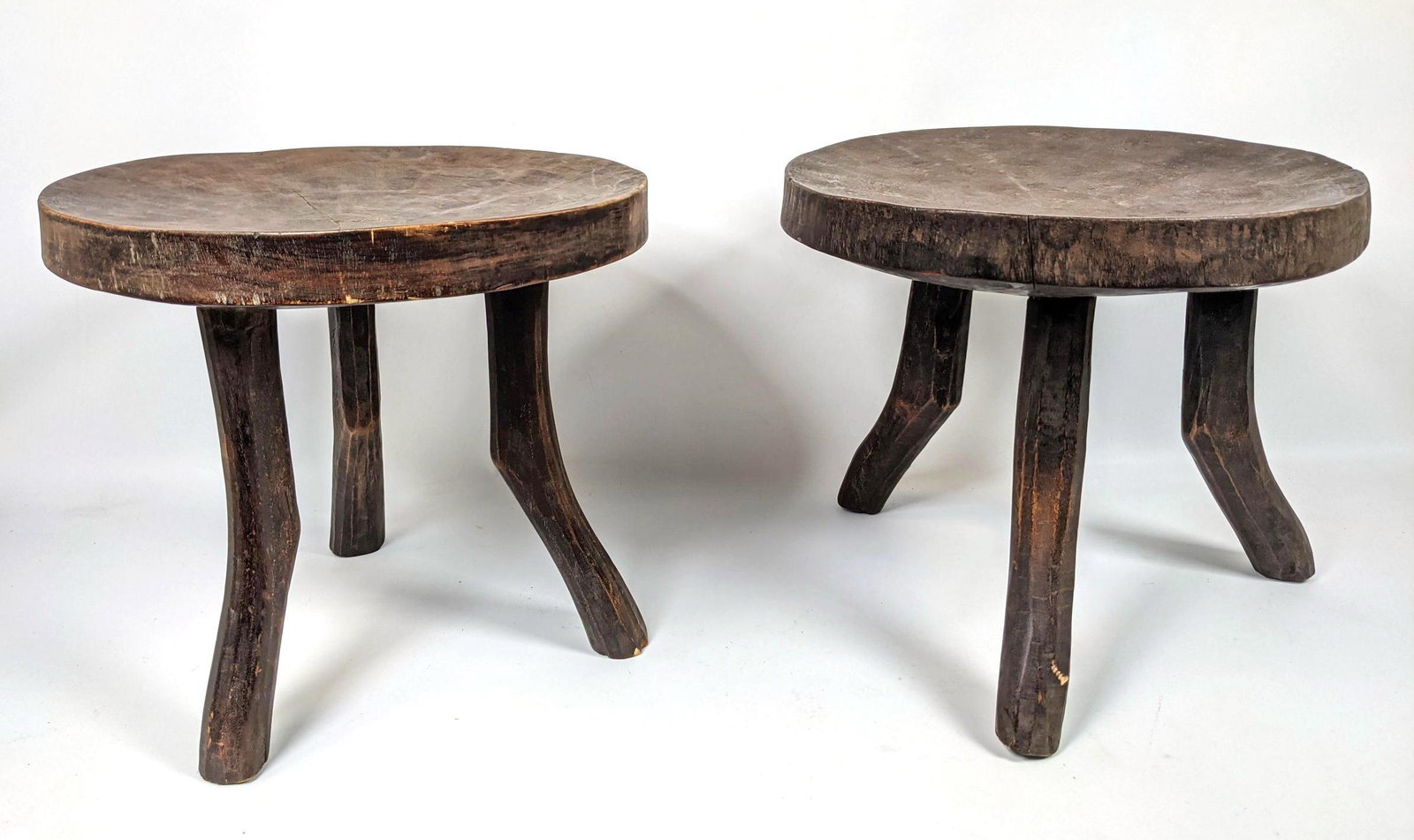 Pr Primitive Three Legged Stools. Angled legs. Senufo. (1 of 13)