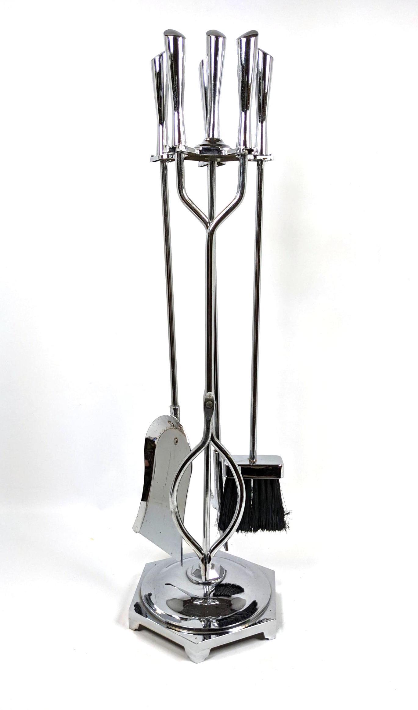 Modern handled Chrome Fireplace Tool Set (1 of 9)
