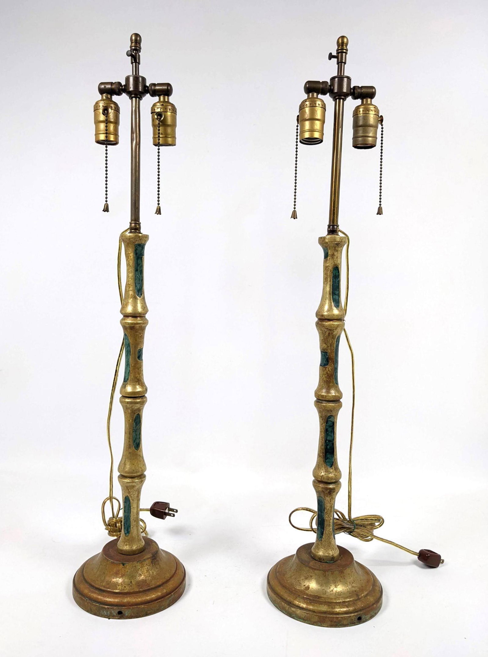 Pair Stamped Mendoza Brass Enamel Table Lamps. (1 of 13)