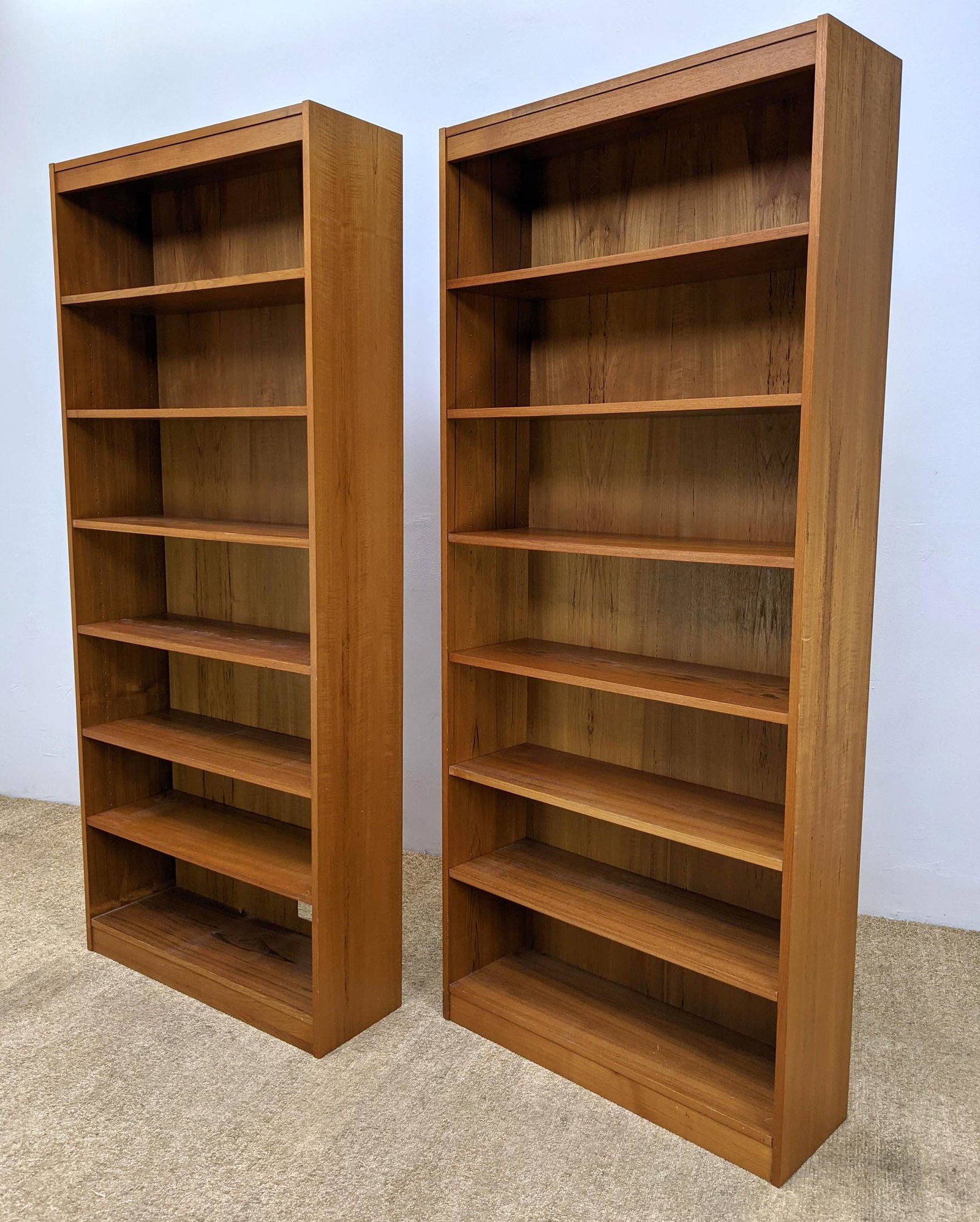Pr 7' Tall Danish Modern Teak Bookcases. Open cabinets. (1 of 10)
