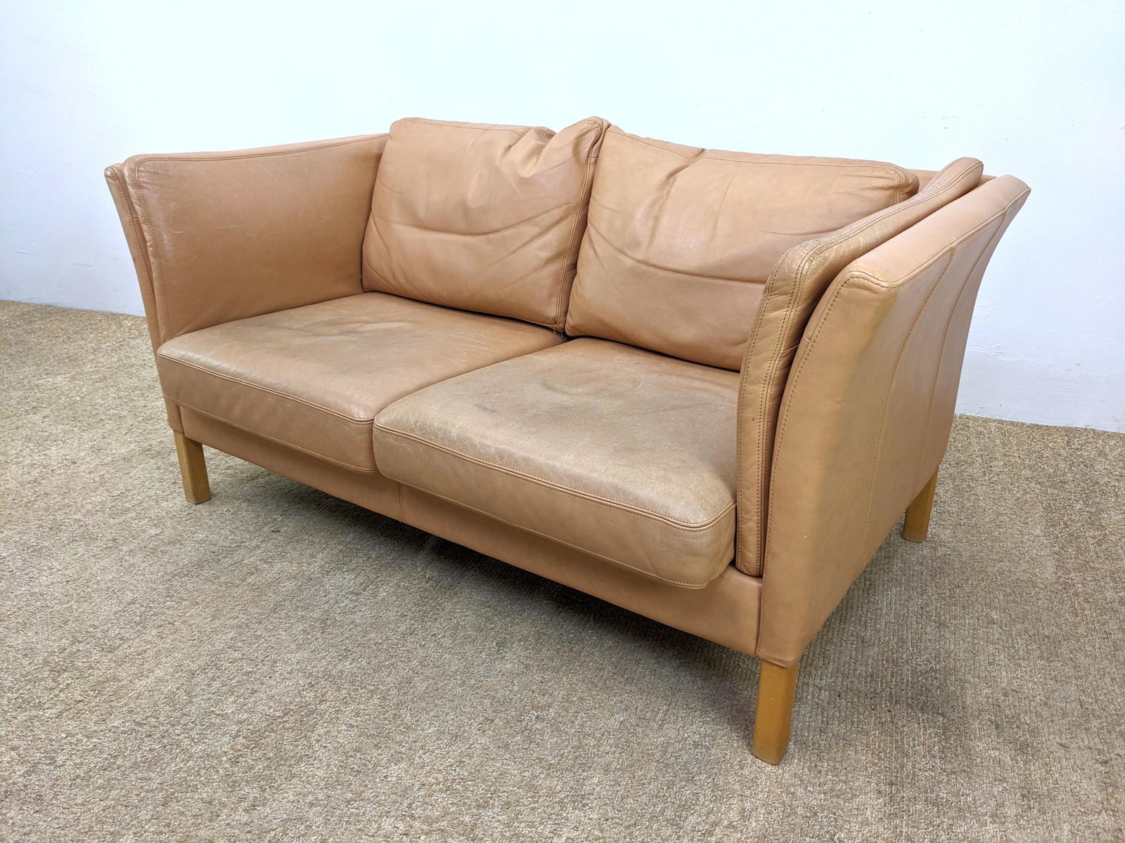 Knoll Style Leather Loveseat Sofa. Flared arms. (1 of 16)