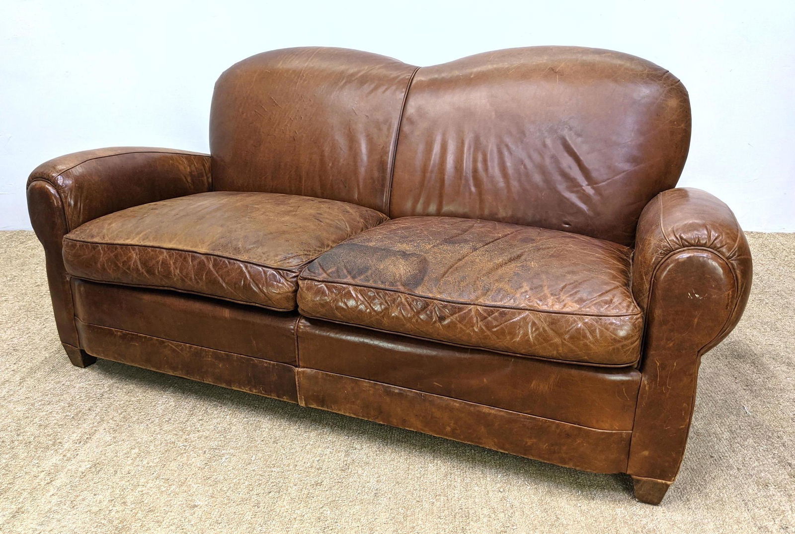 French style Leather Club Sofa Couch. Large arms. (1 of 16)