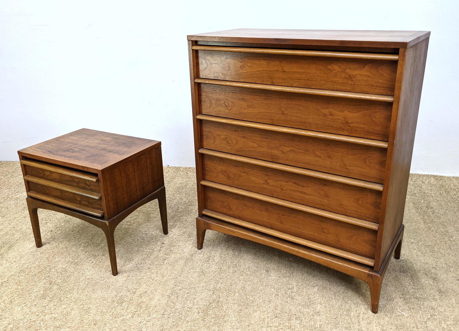 2 pcs LANE American Modern. Tall Dresser and Night Sta: 2 pcs LANE American Modern. Tall Dresser and Night Stand. -- Dimensions: H: 43 inches: W: 37 inches: D: 18 inches ---