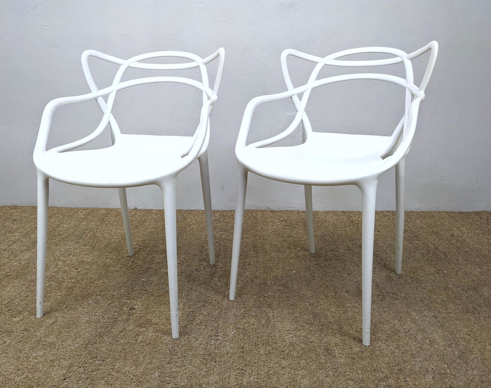 Pr Molded Plastic Frame Sculptural Arm Chairs. White Pl (1 of 11)