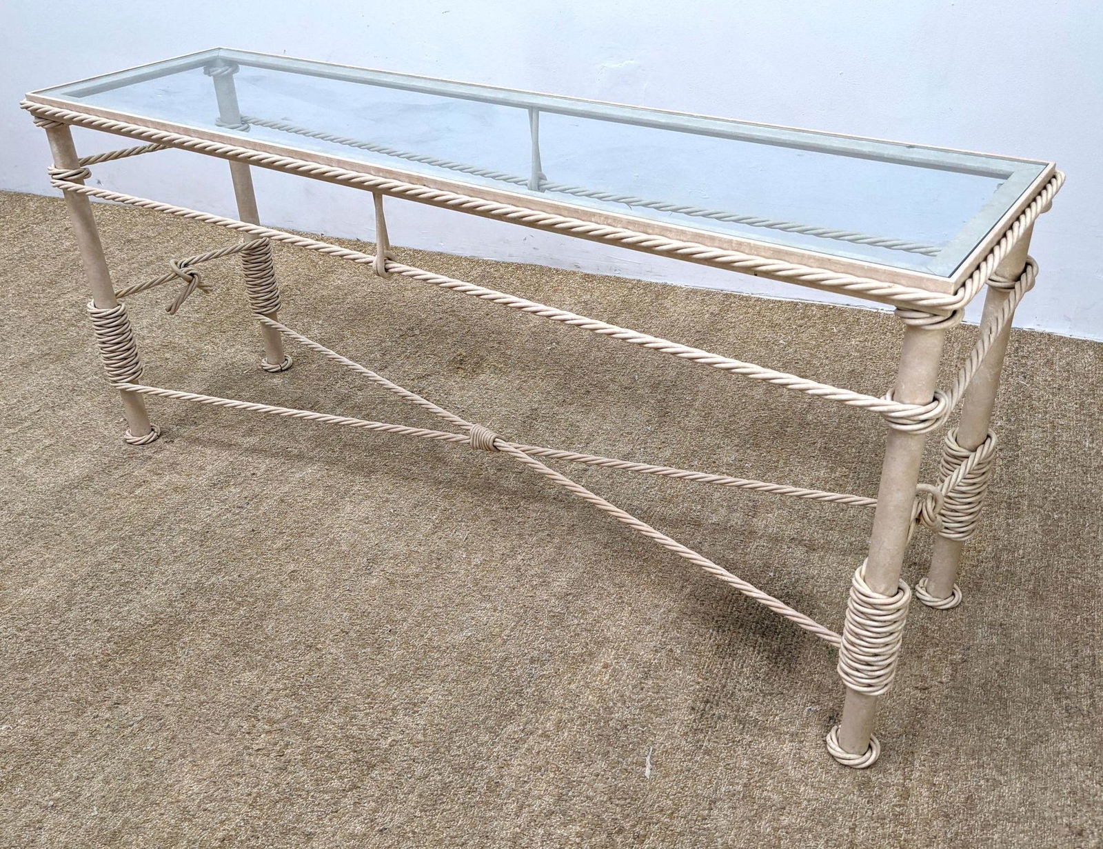 Glass Top Hall Console table Metal rope trim. Perfect f (1 of 11)