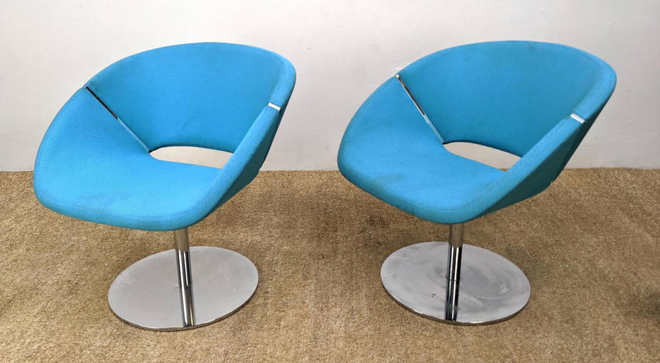 Pr Davis Furniture Pedestal Lounge Chairs. Bright Turqu
