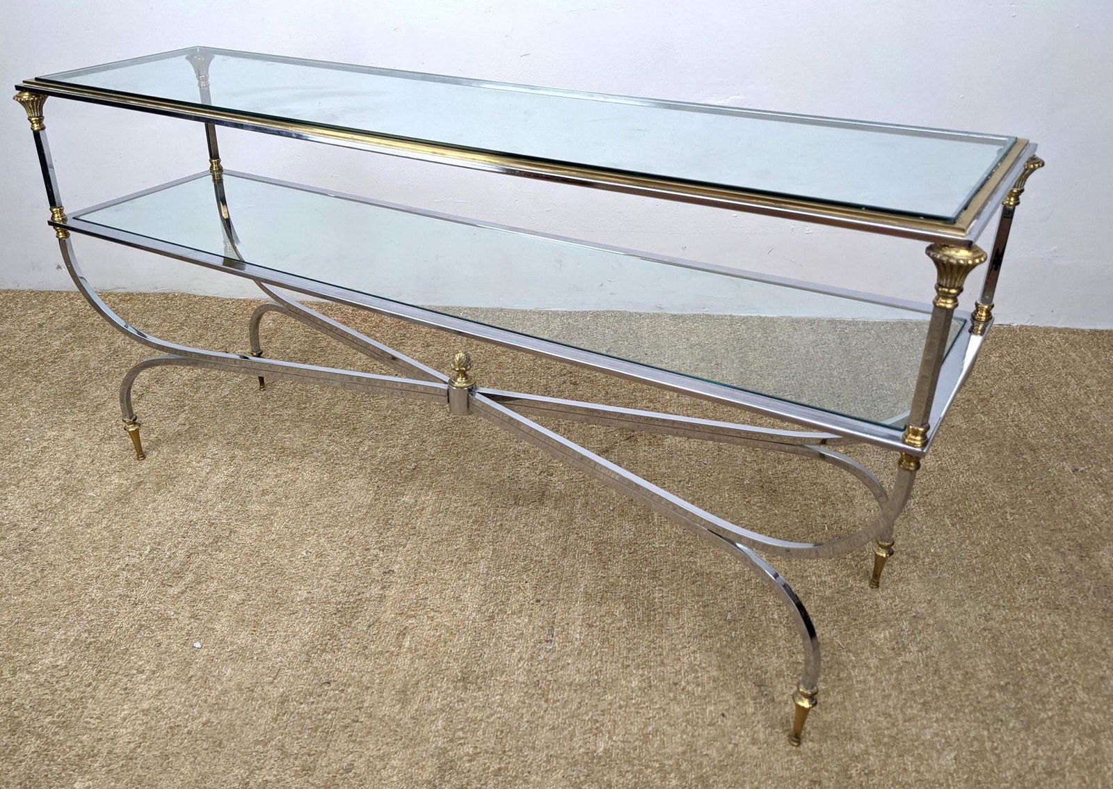 Nice Regency Style Brass and Chrome Console Hall Table. (1 of 9)
