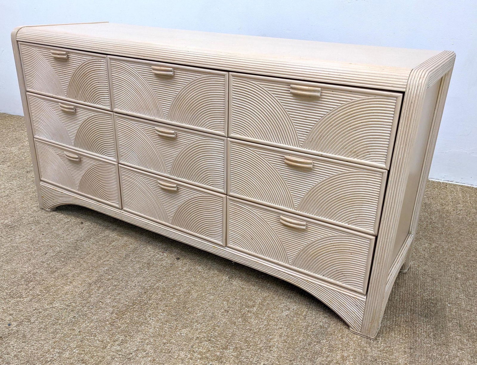 White Washed Modernist Pencil Reed Credenza Dresser. De (1 of 17)