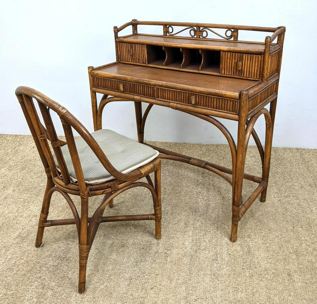 Bentwood and Rattan Writing Desk and Chair. Gallery Top: Bentwood and Rattan Writing Desk and Chair. Gallery Top.-- Dimensions: H: 38 inches: W: 36 inches: D: 17 inches ---