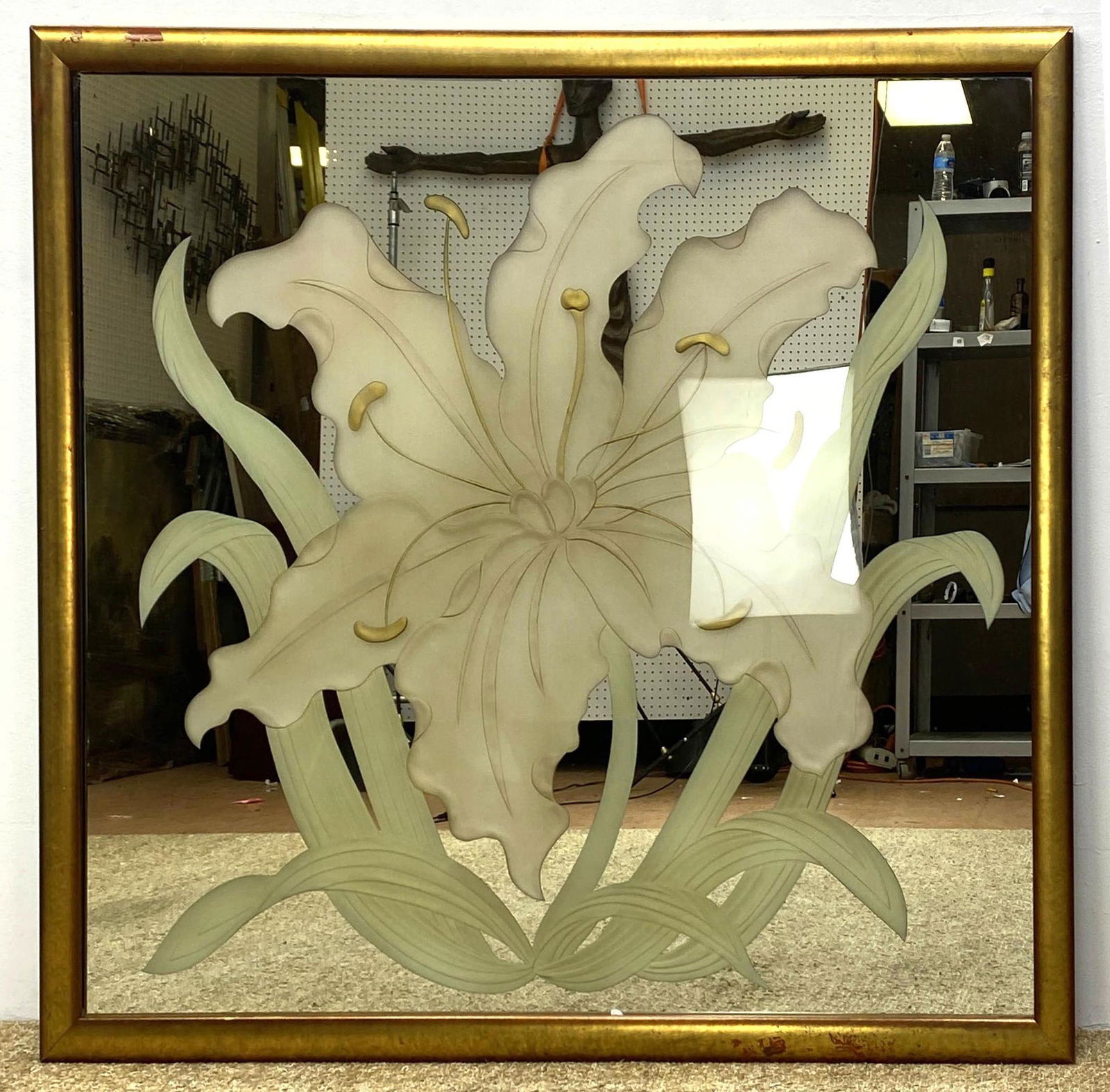 Eglomise frosted flower design Wall Mirror. Daylily. Fr (1 of 8)