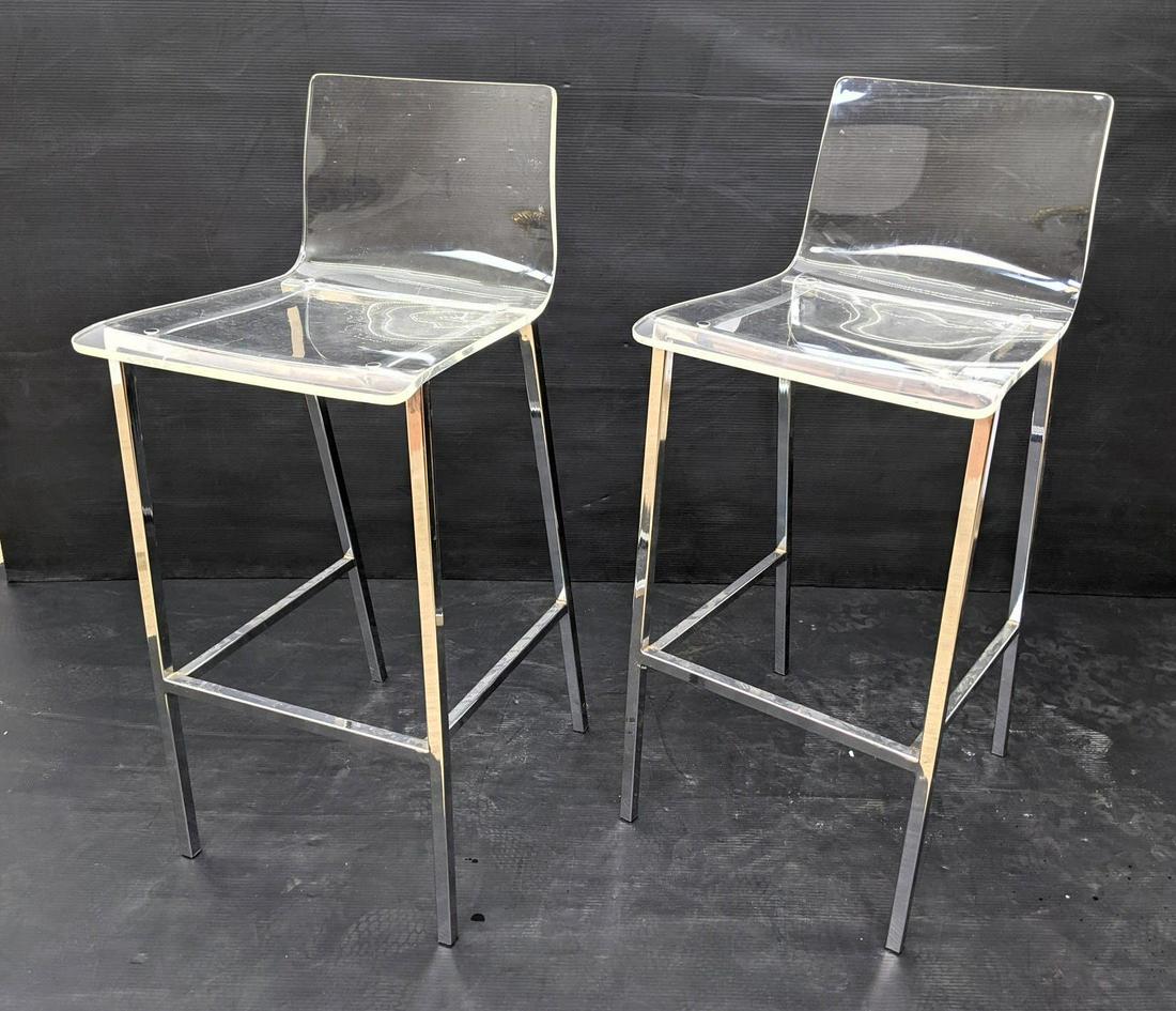 Pair contemporary Lucite and Chrome Bar Stools. (1 of 8)