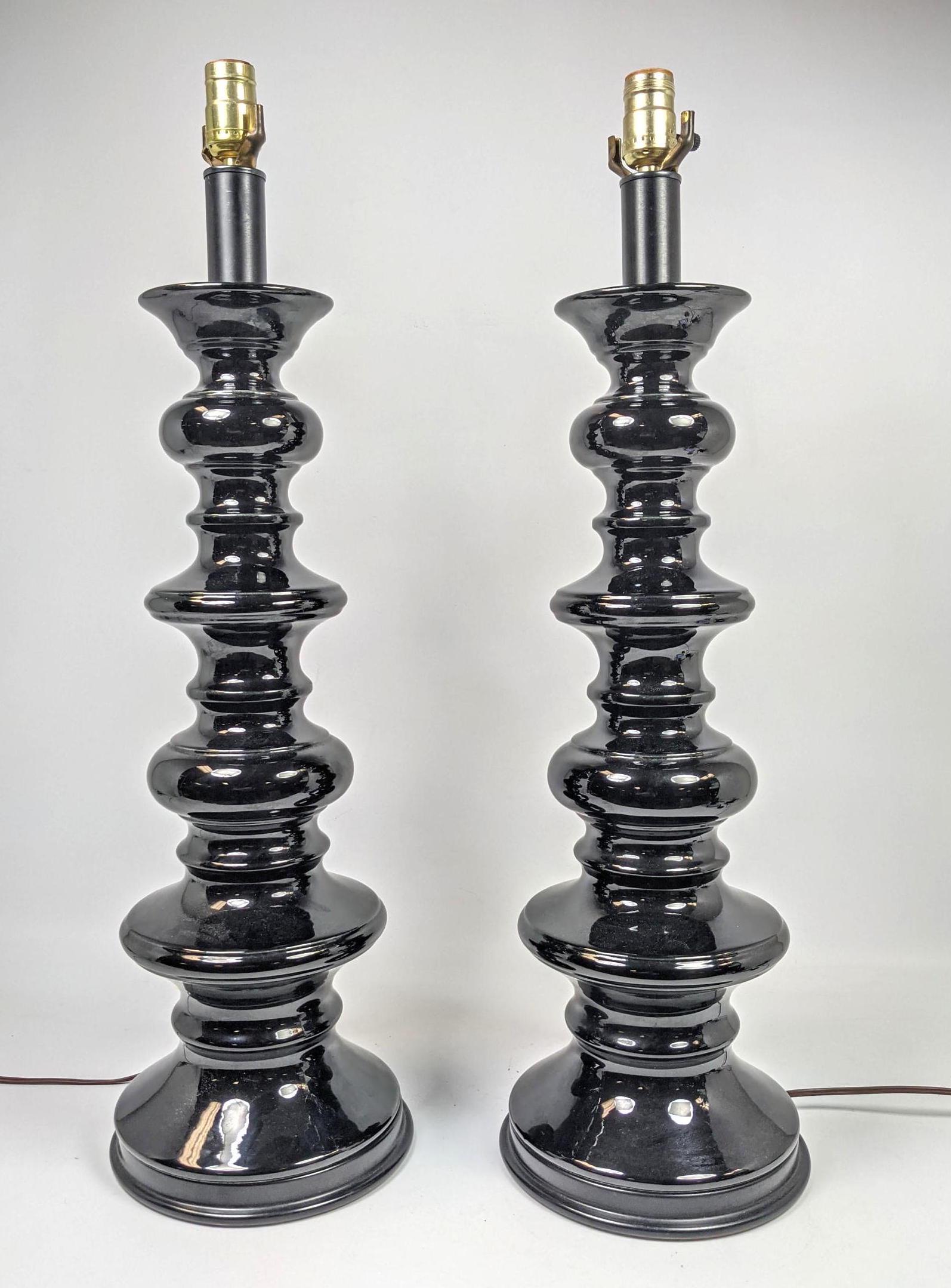 Pair Tall Black Glazed Table Lamps. (1 of 7)