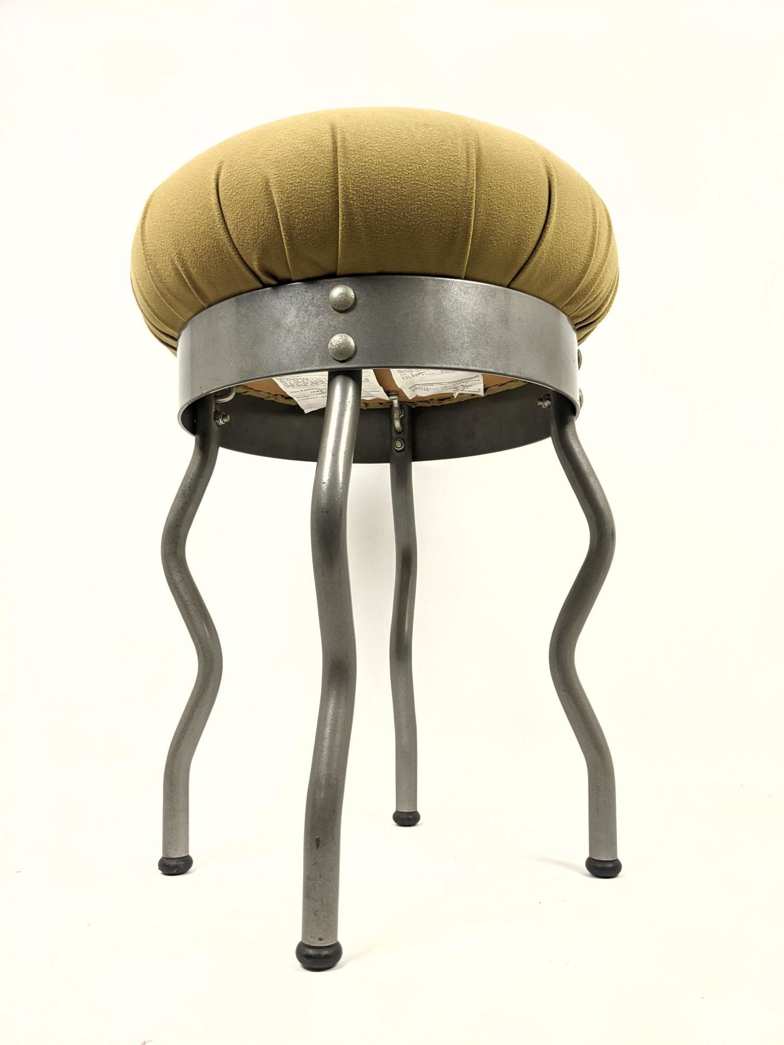 PER IVAR LeDANG Stool. Four metal squiggly legs.  Uphol (1 of 7)