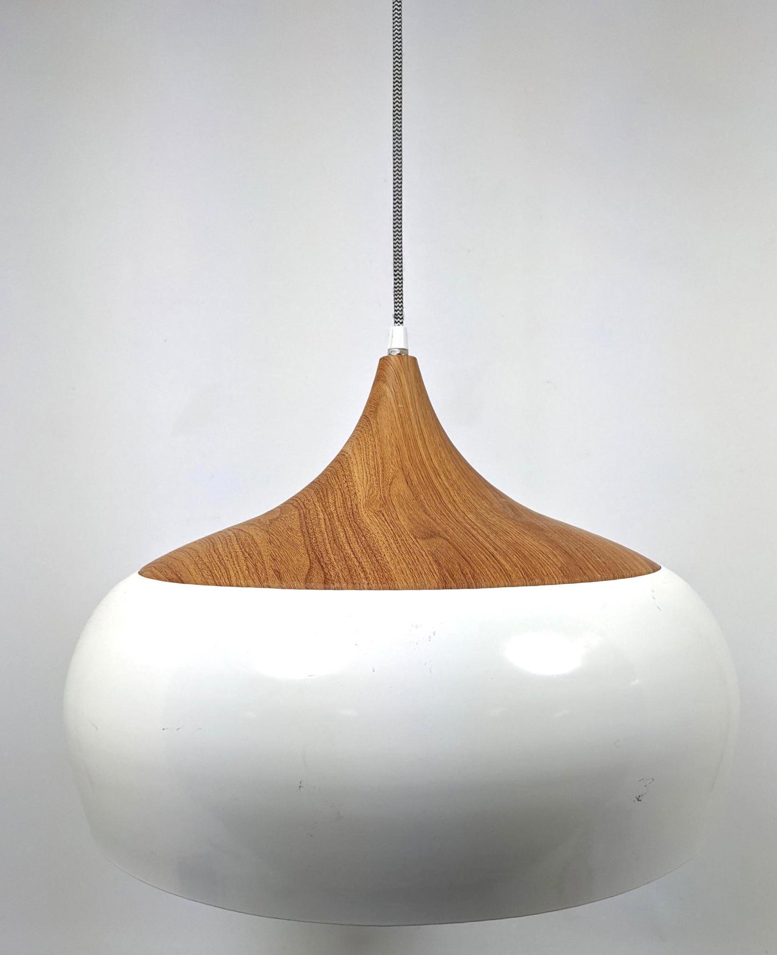 White Metal Pendant Lamp - Faux woodgrain (1 of 9)