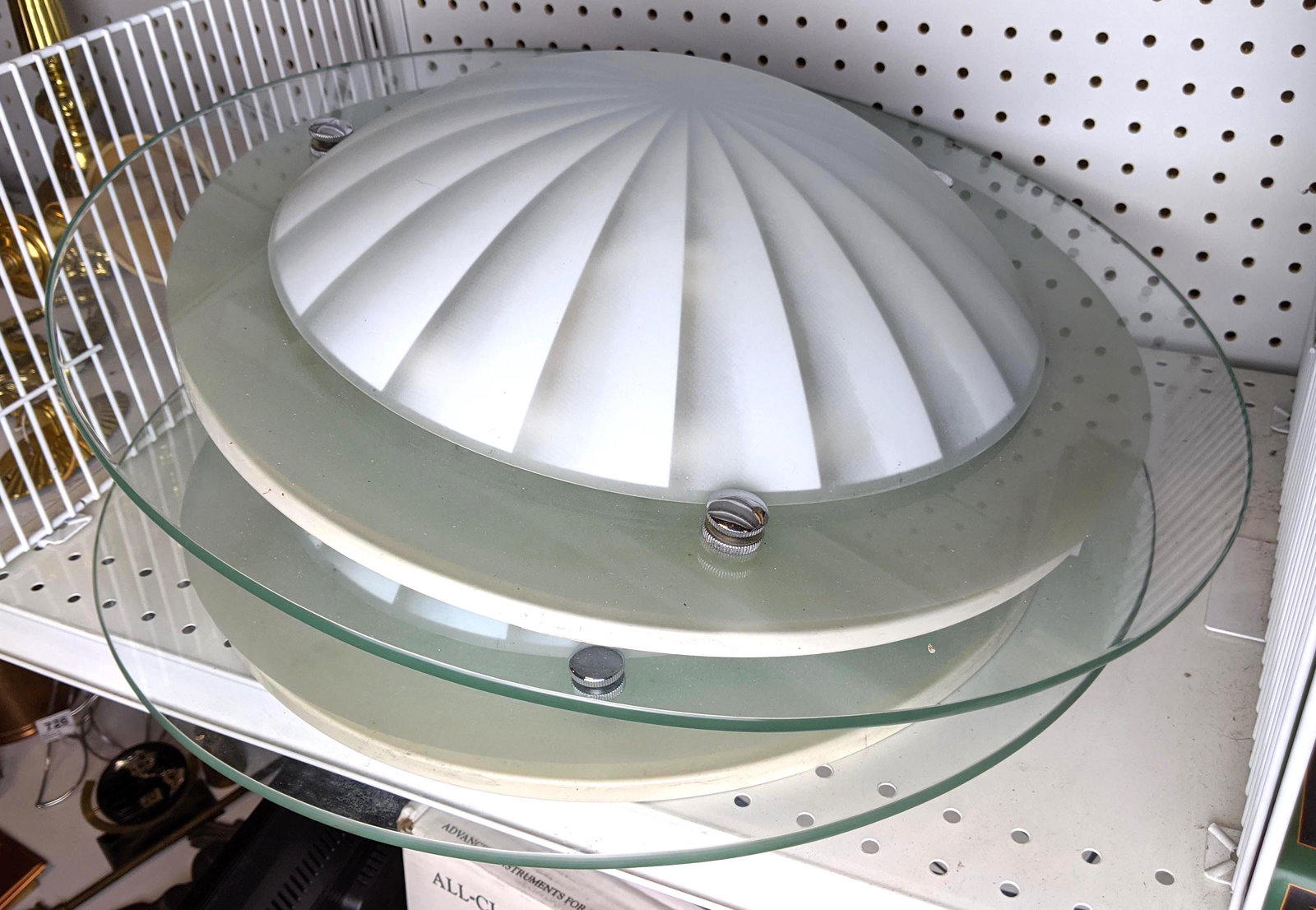 Pr Domed Glass Ceiling Fixtures. Saucer style with dome (1 of 6)