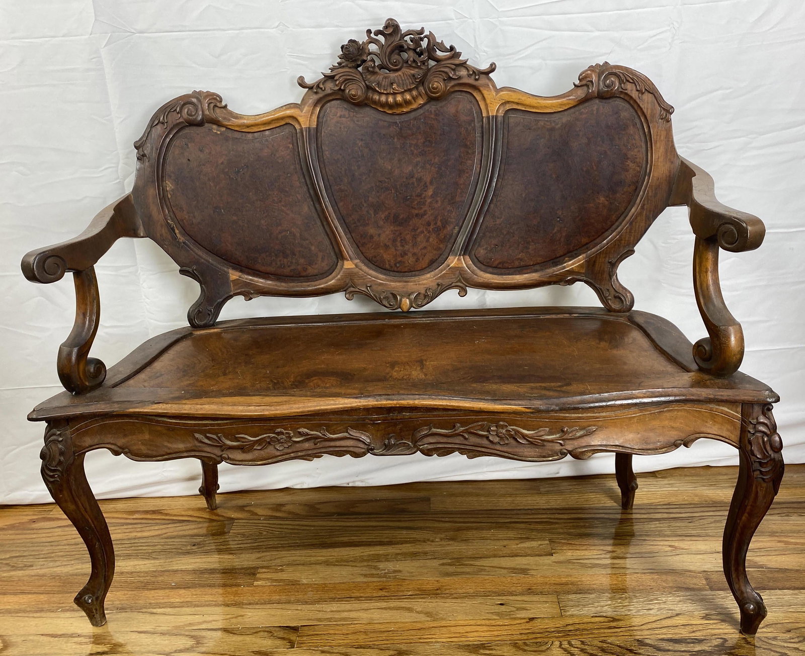 Carved French Settee. Carved crest. (1 of 11)