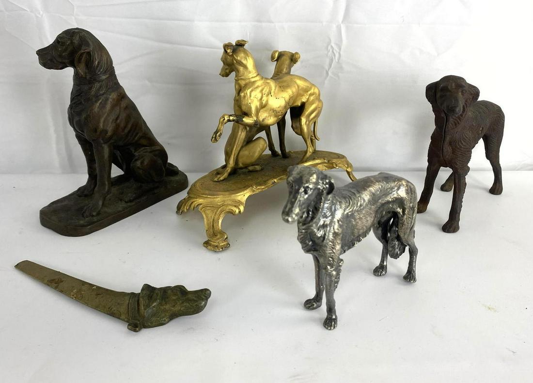 5pc Metal Dog Figures and Letter Opener. Bronze, white (1 of 17)