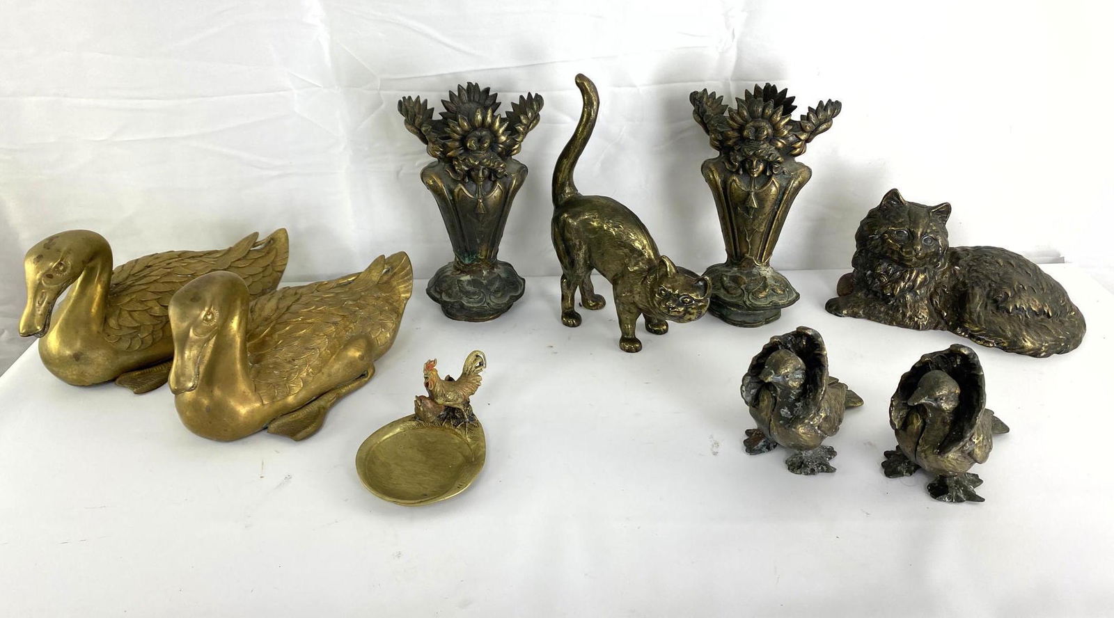 9pc Lot Metalware incl. pair Brass Ducks, pair of vases (1 of 19)