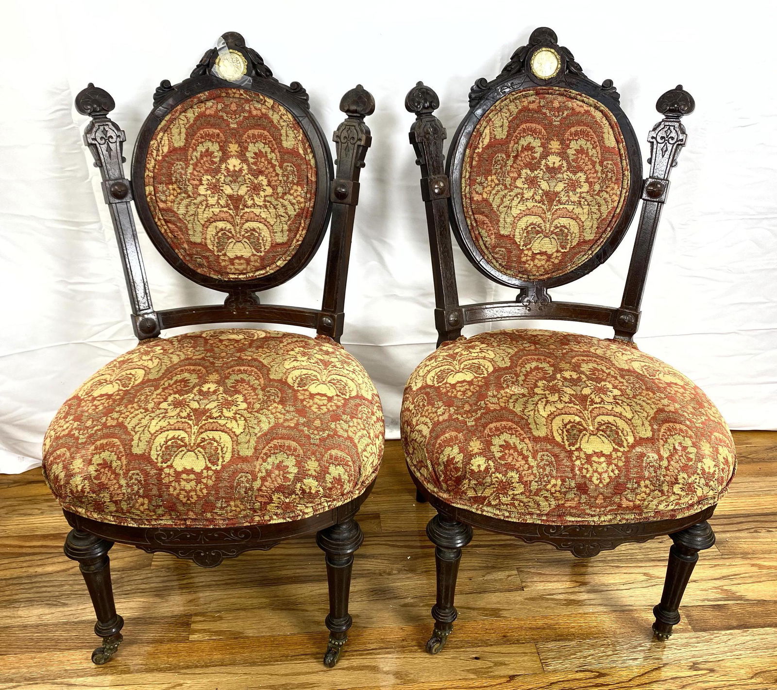 Pr Victorian Carved Side Chairs with Mother of Pearl Me (1 of 13)