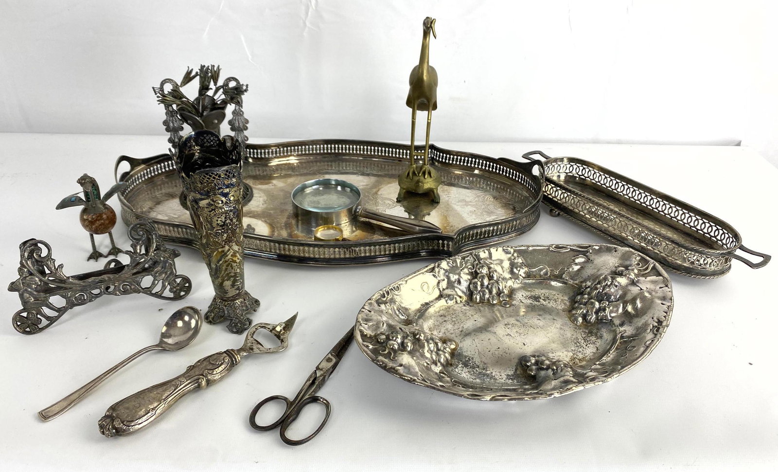 12pc Metal Lot including Silver plate. (1 of 13)