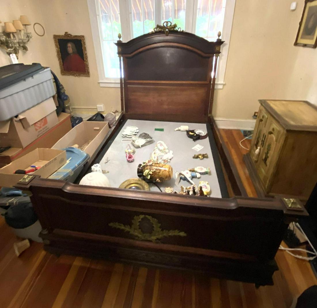 Walnut French style Bed w Bronze Ormolu (1 of 15)