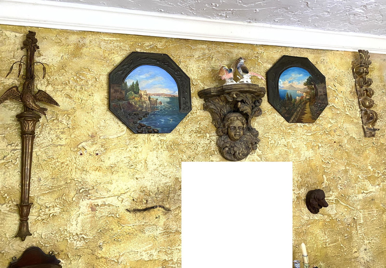 6pc Collection Wall Art including Gilt spire with bird, (1 of 14)