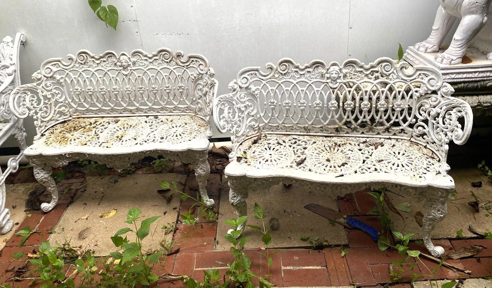 Pr Aluminum Garden Settees bench: Pr Aluminum Garden Settees bench -- Dimensions: H: 30 inches: W: 41 inches: D: 16 inches ---