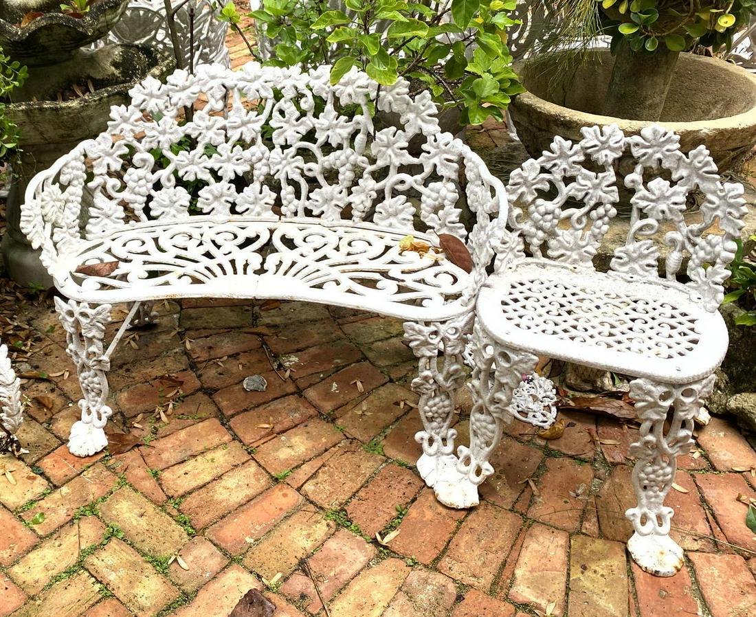 2pc Cast Iron Garden Furniture. Settee/bench, chair (1 of 13)