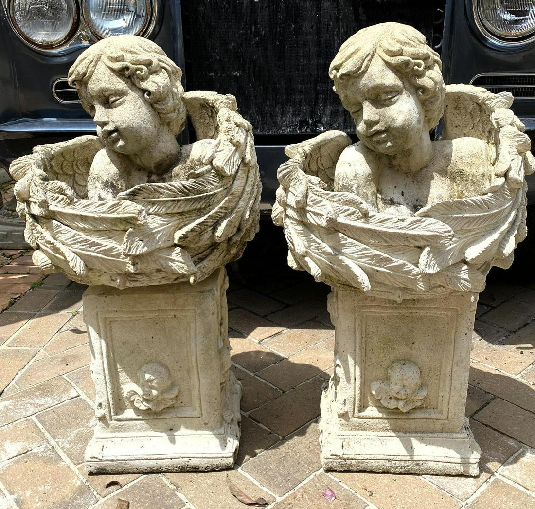 Pr Cast Stone Cement Garden Cherub Planters (1 of 16)