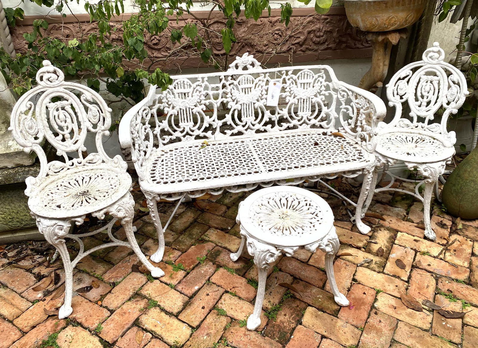 4pc Garden Furniture bench, 2 chairs, Table. Table is i (1 of 8)