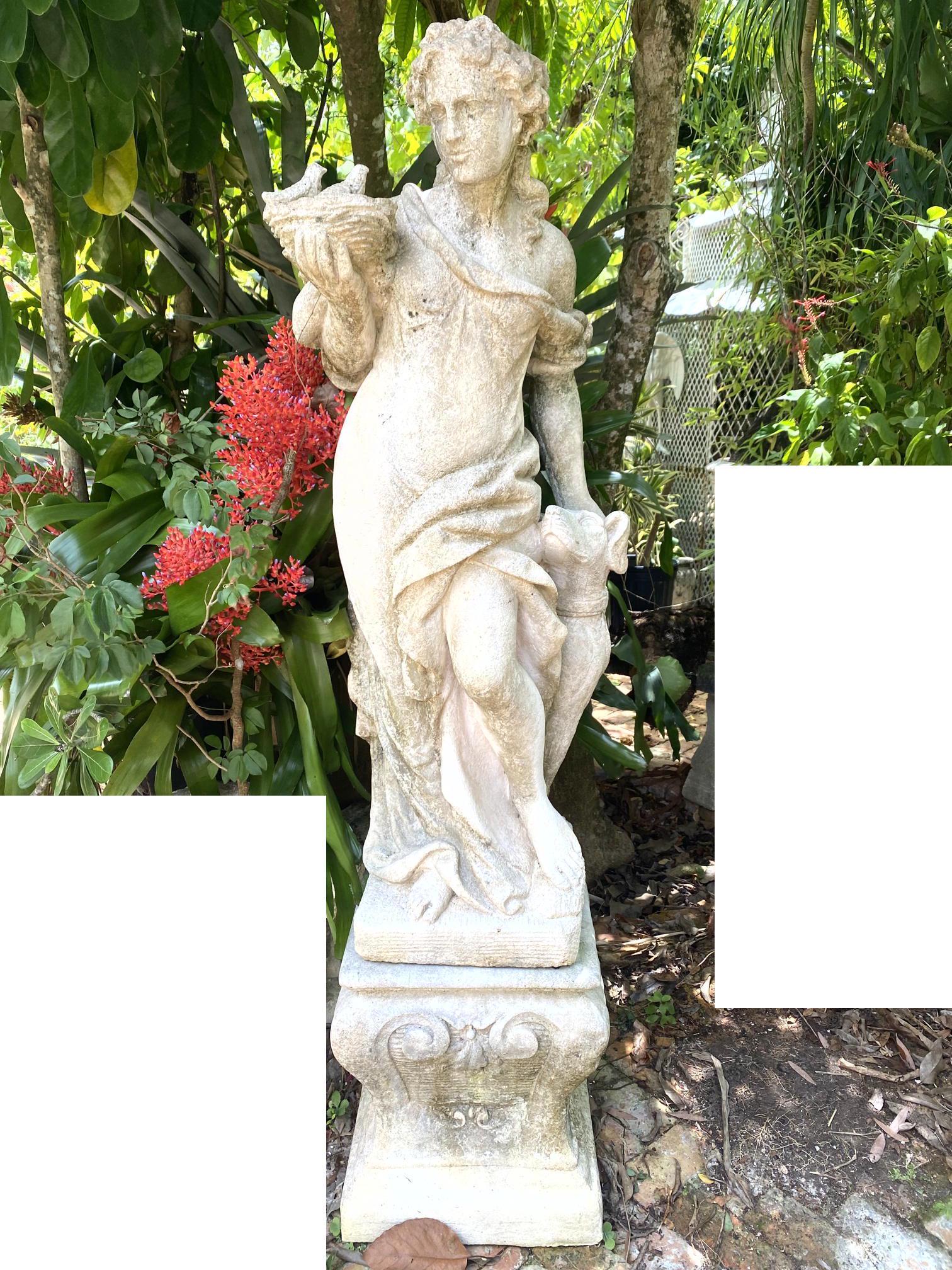 Cement Cast Stone Garden Statue Lady holding Bird Nest (1 of 20)