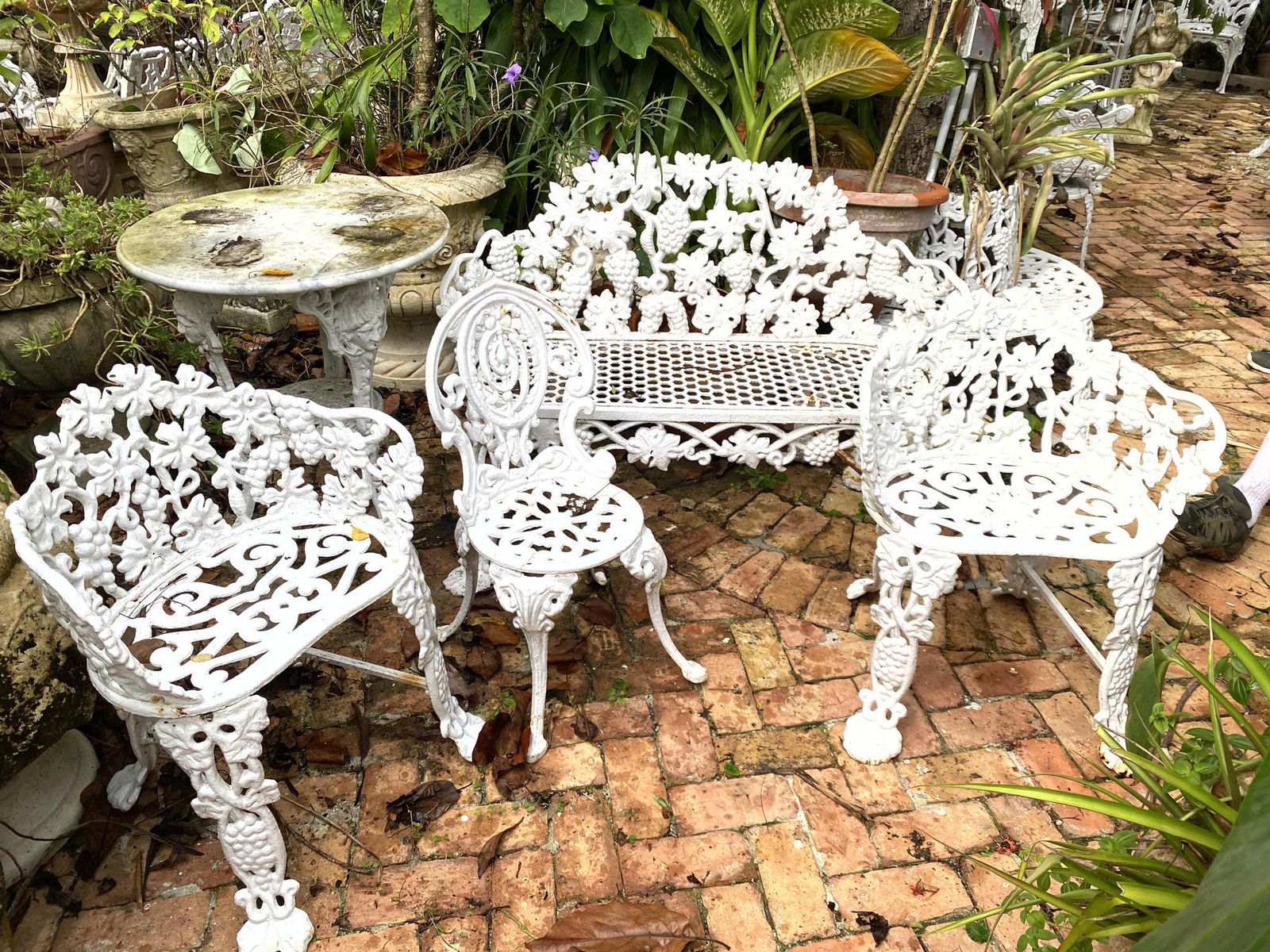 5pc Cast Iron Garden Furniture Settee 3 Chairs, Marble (1 of 12)