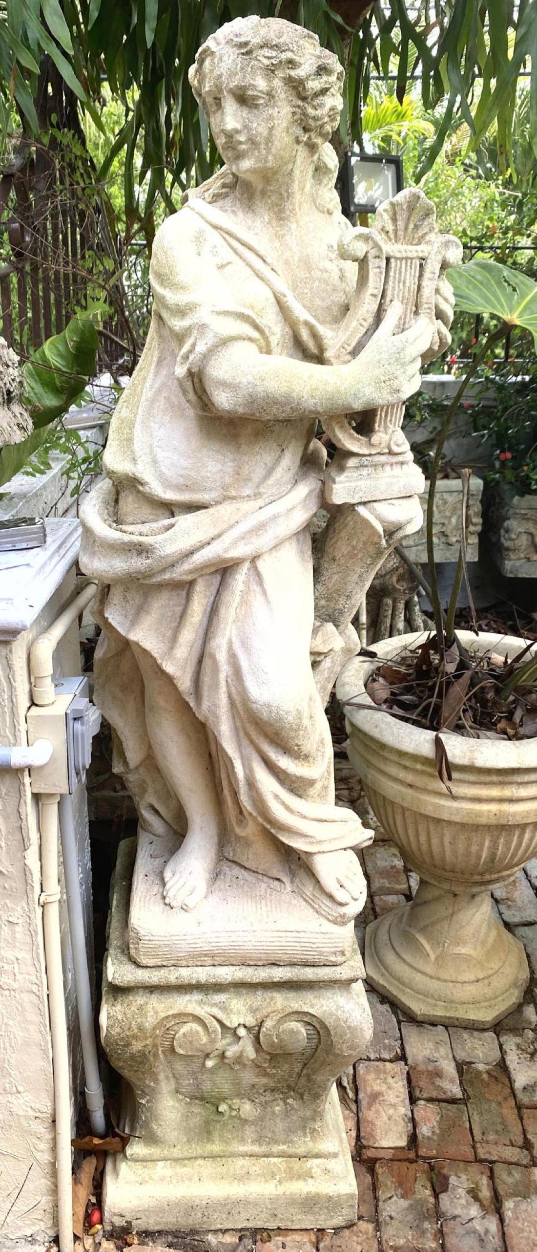 Cast Stone Cement Garden Statue Woman Playing Lyre. (1 of 14)