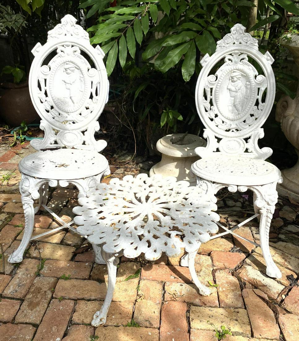 3pc Garden Furniture. Cast Iron table, 2 Aluminum Chair (1 of 9)